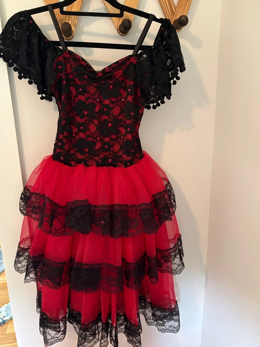 Awish Come True Red and Black Spanish Ballet Dance Costume with Fan Accent